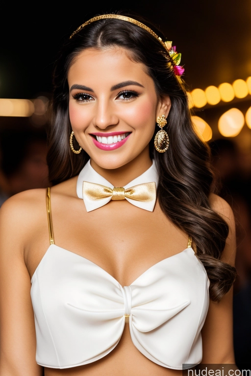 ai nude image of araffed woman in a white bra top and gold bow tie pics of Woman 20s Brunette White Club Blouse Bow Tie Bows Jacket Long Skirt Tie Diamond Jewelry Gold Jewelry Jewelry Pearl Jewelry Happy