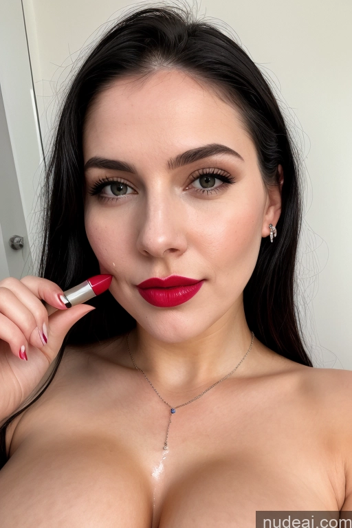 ai nude image of arafed woman with a red lipstick and a necklace holding a lipstick brush pics of Woman One Perfect Boobs Beautiful Lipstick Perfect Body Fairer Skin Black Hair Slicked French Cumshot Teacher Jewelry Simple