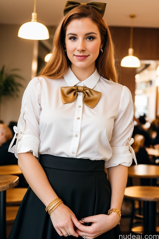 ai nude image of there is a woman wearing a bow tie and a skirt pics of Woman 20s Ginger Straight White Cafe Blouse Bows Bow Tie Jacket Long Skirt Tie Diamond Jewelry Gold Jewelry Jewelry Pearl Jewelry