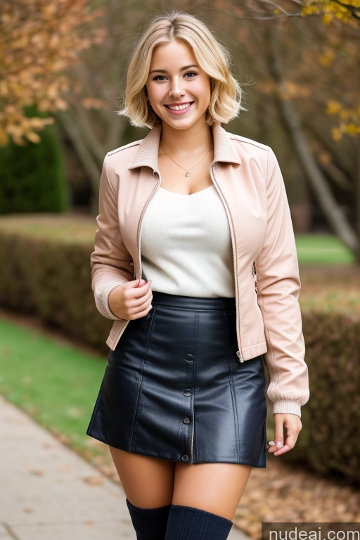 ai nude image of a woman in a leather skirt and knee high boots is smiling pics of One Busty Beautiful Big Ass Happy Blonde British Skinny Short Mini Skirt Sweater Shirt Jacket Suit Boots Bobcut 18 Woman