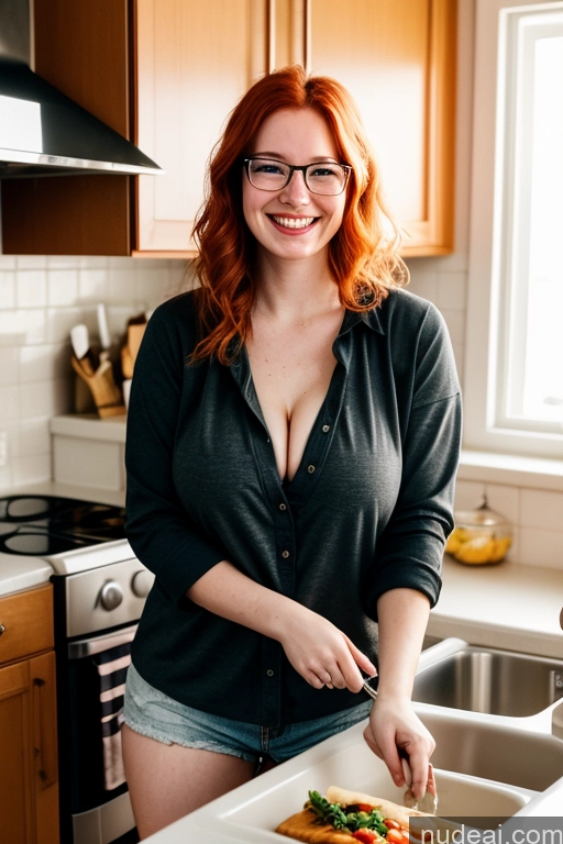 related ai porn images free for Perfect Boobs Beautiful Glasses Short Fairer Skin 20s Happy Messy Kitchen Cooking Dark Lighting Asian Short Shorts Casual Ginger