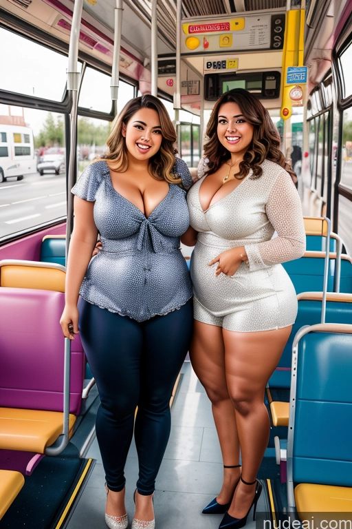 ai nude image of two women in tights on a bus with a bus in the background pics of Busty Beautiful Thick British Satin Happy Laughing 30s Chubby Fat Cleavage Two Big Hips Big Ass Bus