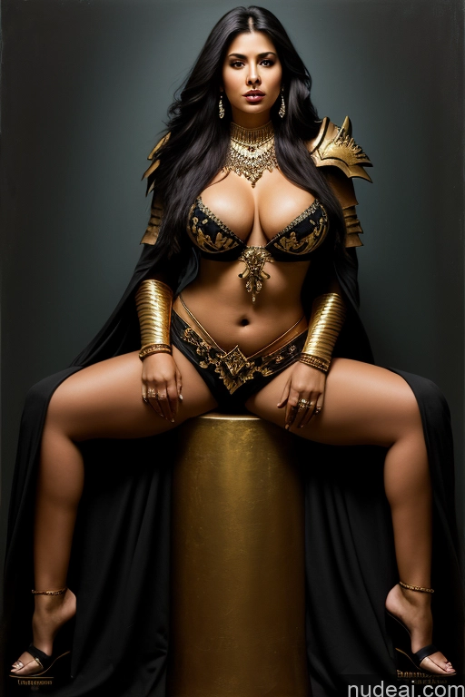 ai nude image of arafed woman in a black and gold costume sitting on a gold pedestal pics of One Small Tits Big Ass Big Hips Long Legs 40s Seductive Long Hair Abandoned-background Front View Death Knight Diamond Jewelry Gold Jewelry Jewelry Pearl Jewelry Brazilian Chubby Painting Serious Black Hair Woman + Man