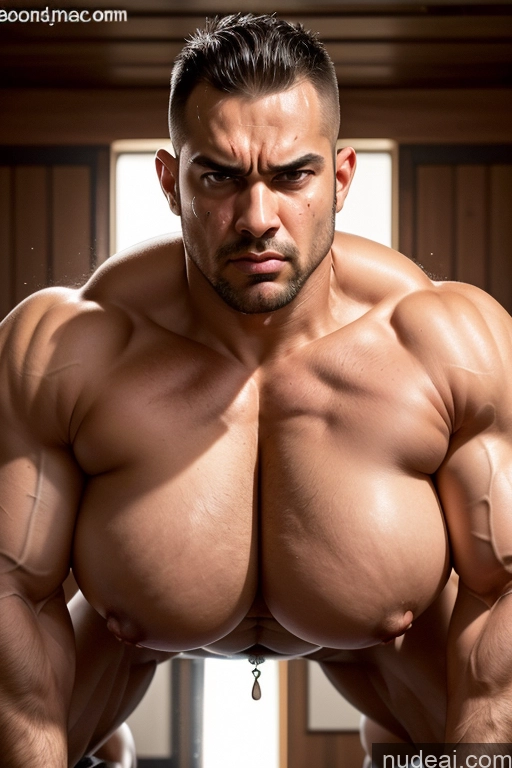 ai nude image of arafed man with a huge chest and big chest posing for a picture pics of Bodybuilder Huge Boobs Tattoos Muscular Abs Thick Big Ass Big Hips Long Legs Tall Pubic Hair 60s Angry Cumshot Middle Eastern