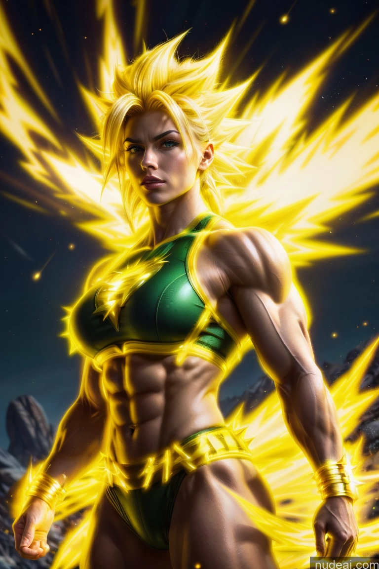 related ai porn images free for Busty Muscular Super Saiyan 3 Super Saiyan Science Fiction Style Abs Bodybuilder Powering Up Neon Lights Clothes: Yellow Superhero