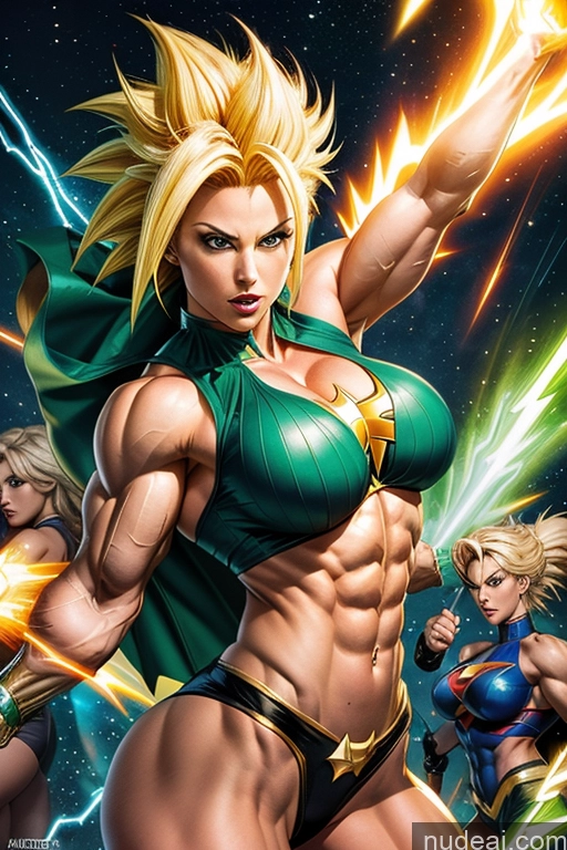 related ai porn images free for Super Saiyan Superheroine Busty Muscular Abs Superhero Powering Up Several