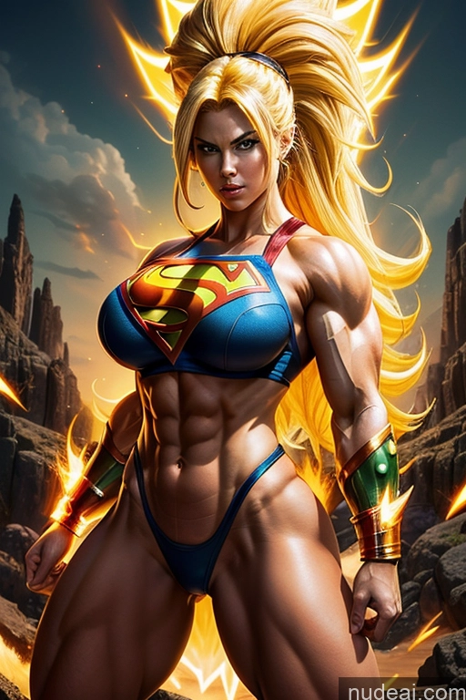 related ai porn images free for Superheroine Busty Muscular Abs Superhero Powering Up Several Super Saiyan 3