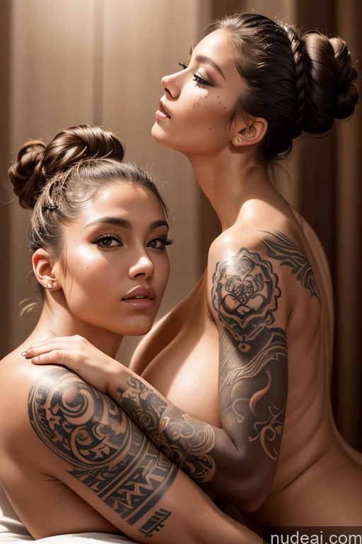 ai nude image of there are two women with tattoos on their arms and arms pics of Huge Boobs Skin Detail (beta) Pubic Hair Tattoos Big Ass Hair Bun