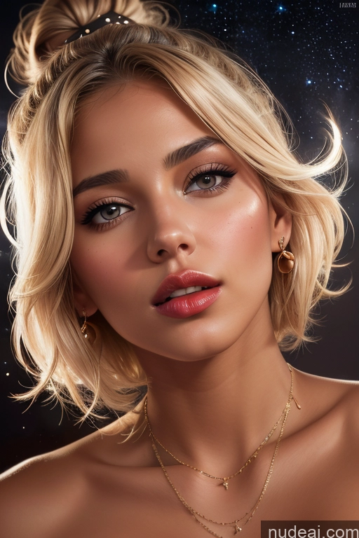 ai nude image of blond woman with a messy bun with a necklace and a necklace pics of Perfect Boobs Beautiful Lipstick Perfect Body Seductive Blonde White Jewelry Dark Lighting Detailed One Model Tanned Skin 18 Hair Bun Close-up View Stargazing Blowjob