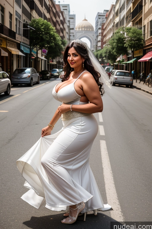 ai nude image of araffe woman in a white dress and high heels posing for a picture pics of Milf One Busty Big Ass Thick 70s Long Hair Indian Cleavage Thigh Socks Wedding Street Long Skirt