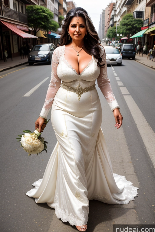 ai nude image of bride walking down the street in a wedding dress with a bouquet pics of Milf One Busty Big Ass Thick 70s Long Hair Indian Cleavage Wedding Street