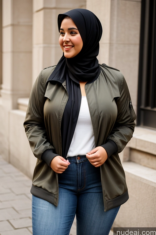 ai nude image of araffe woman in a black scarf and a green jacket pics of Woman One Big Ass Big Hips Fat Chubby Thick 18 Laughing Brunette Long Hair French Film Photo Front View Blouse Bomber Dress Casual Jeans Trench Coat Traditional Niqab