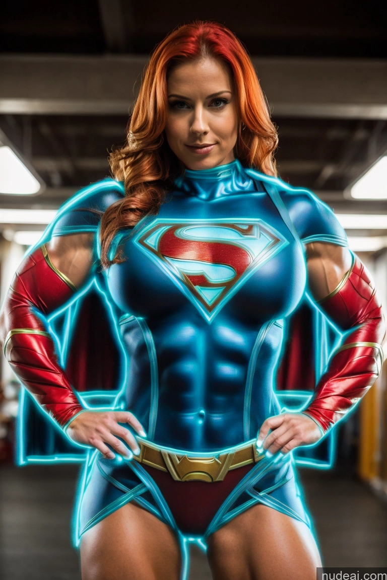 related ai porn images free for Superheroine Muscular Abs Ginger Front View Superhero Detailed Busty Small Tits Neon Lights Clothes: Blue