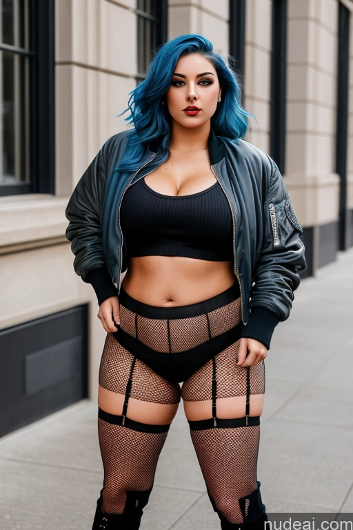 related ai porn images free for Woman One Chubby 18 Serious Blue Hair Slicked French Front View Bomber Casual Crop Top Boots Fishnet Goth High Socks Jeans Kilt