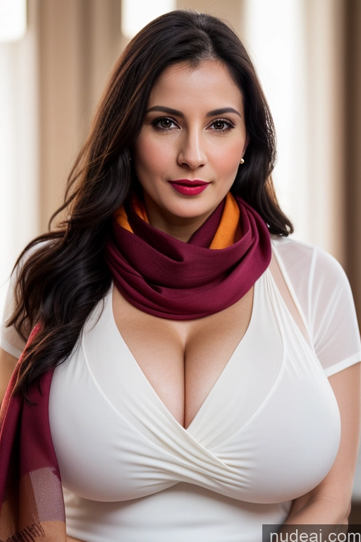 related ai porn images free for Woman One Beautiful Lipstick Fairer Skin Black Hair Slicked Indian Close-up View Simple Cleavage 40s Huge Boobs Scarf