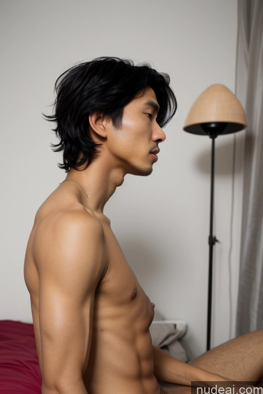 ai nude image of there is a man sitting on a bed with a red blanket pics of Small Tits Skinny Short Handsome Man Penis Excessive Pubic Hair Black Hair Vietnamese Bedroom 30s Side View Fellatio (Side View) Woman