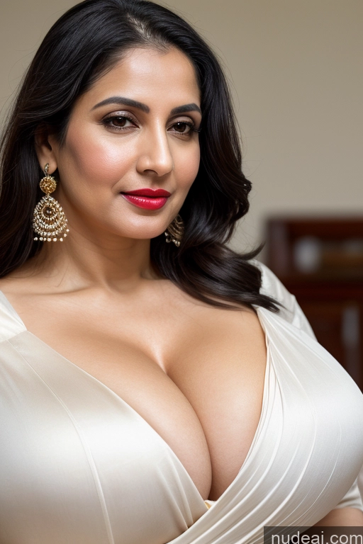 related ai porn images free for Woman One Huge Boobs Beautiful Lipstick Fairer Skin 40s Black Hair Slicked White Close-up View Sari Cleavage Simple