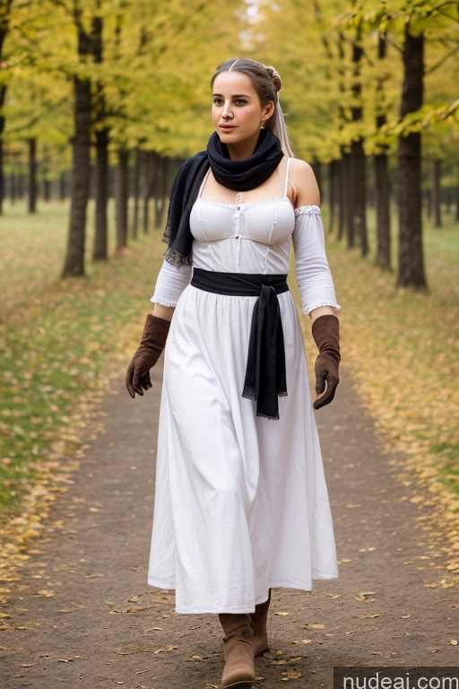 ai nude image of there is a woman walking down a path in a white dress pics of Woman Small Tits Pubic Hair 20s White Hair Ponytail German Dark Fantasy Close-up View Dirndl Dress Gloves Long Skirt Medieval Scarf Traditional Partially Nude