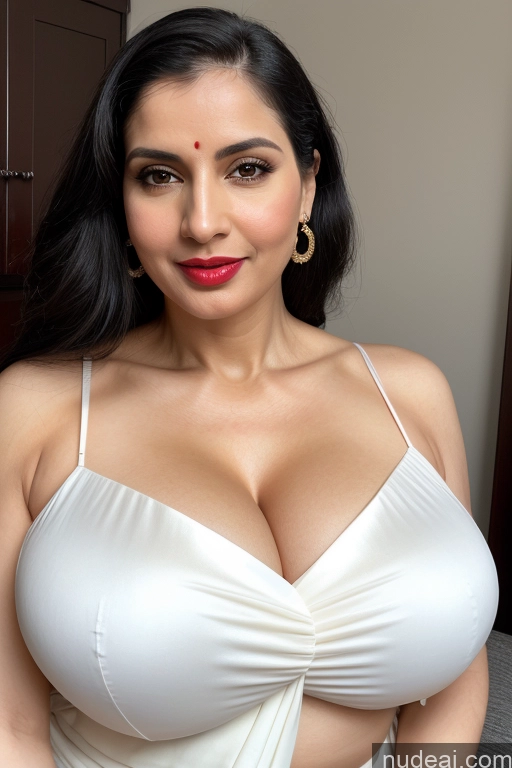 related ai porn images free for Woman One Huge Boobs Beautiful Lipstick Fairer Skin 40s Black Hair Slicked White Sari Cleavage Simple Close-up View