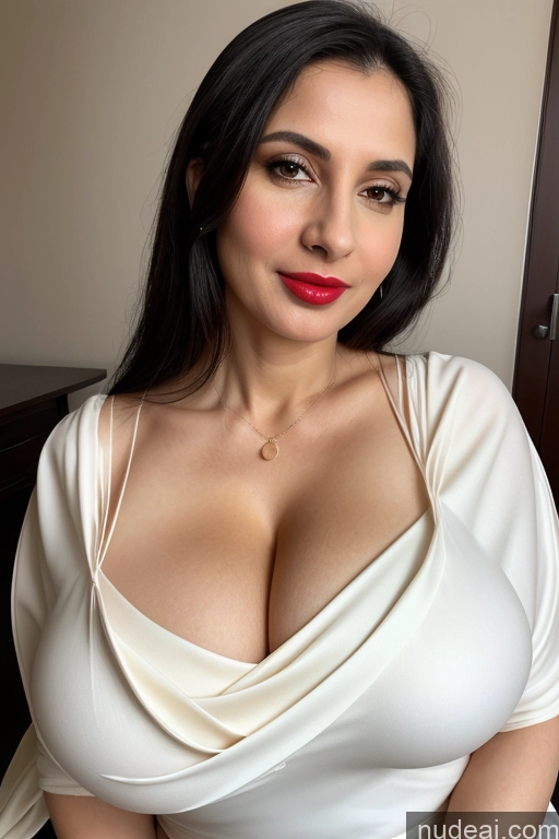 related ai porn images free for Woman One Huge Boobs Beautiful Lipstick Fairer Skin 40s Black Hair Slicked White Sari Cleavage Simple Close-up View