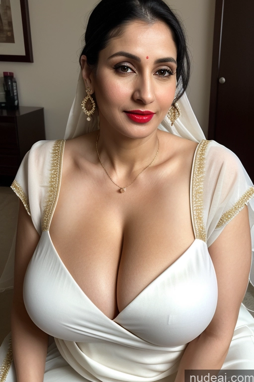 related ai porn images free for Woman One Huge Boobs Beautiful Lipstick Fairer Skin 40s Black Hair Slicked White Sari Cleavage Simple Close-up View