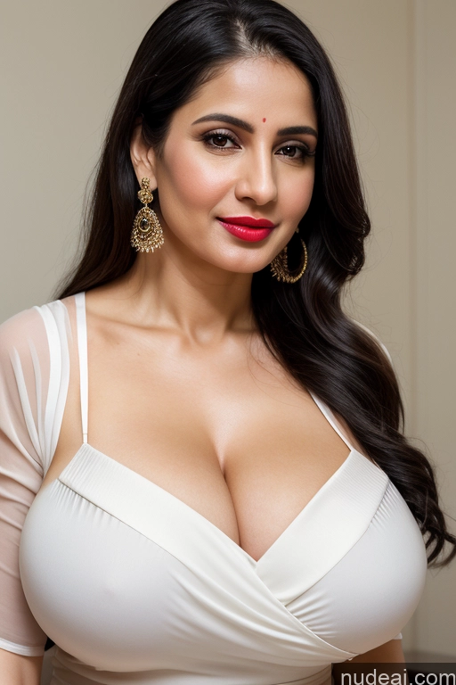 related ai porn images free for Woman One Huge Boobs Beautiful Lipstick Fairer Skin 40s Black Hair Slicked Cleavage Simple Close-up View Sari White