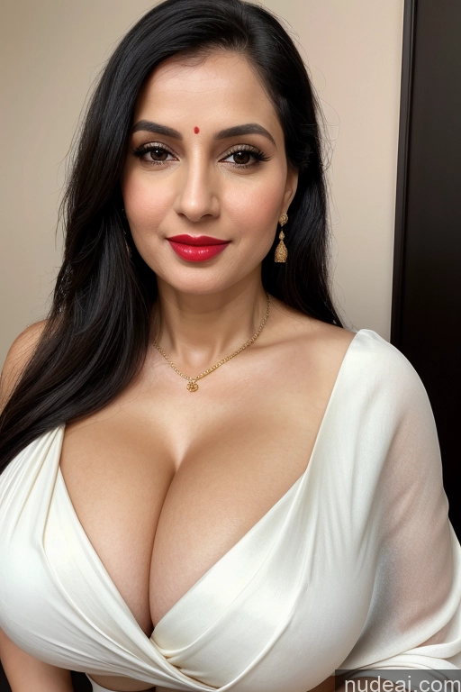 related ai porn images free for Woman One Huge Boobs Beautiful Lipstick Fairer Skin 40s Black Hair Slicked Cleavage Simple Close-up View Sari White