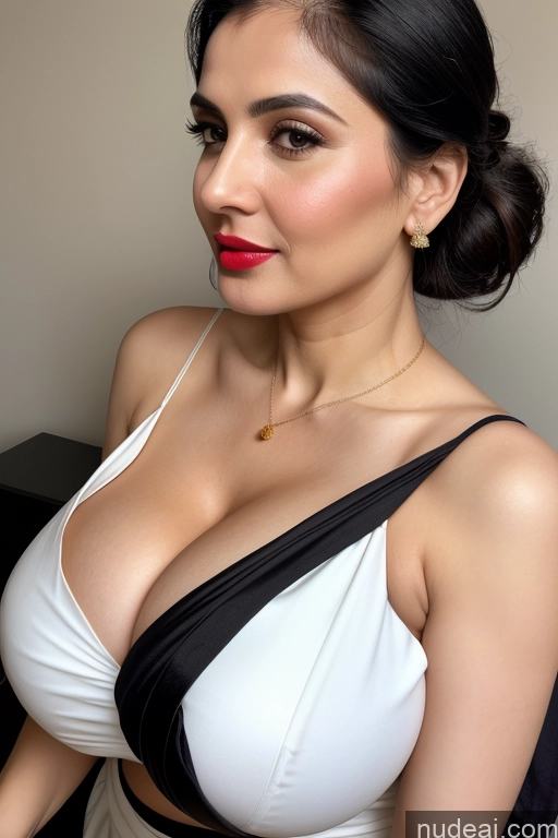 related ai porn images free for Woman One Huge Boobs Beautiful Lipstick Fairer Skin 40s Black Hair Slicked White Close-up View Cleavage Simple Sari