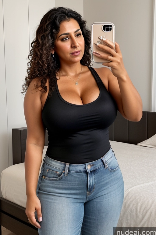 related ai porn images free for Big Hips Tanned Skin Brunette Curly Hair Arabic One Detailed Busty Tank Top Bedroom Mirror Selfie Cleavage Sad 40s Jeans