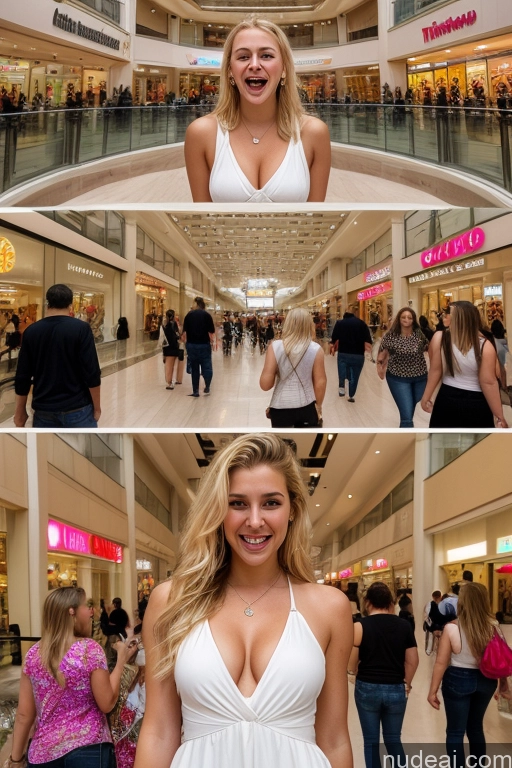 ai nude image of arafed woman in a white dress in a mall with a lot of people pics of Woman Two Beautiful Perfect Boobs Skinny 18 Laughing Blonde White Skin Detail (beta) Mall Casual Dress Jewelry