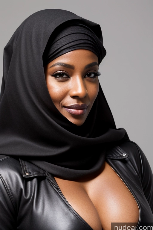 ai nude image of arafed woman in a black leather outfit with a black head scarf pics of Busty Perfect Boobs Beautiful Perfect Body Dark Skin 40s African Boots Jacket Leather Niqab