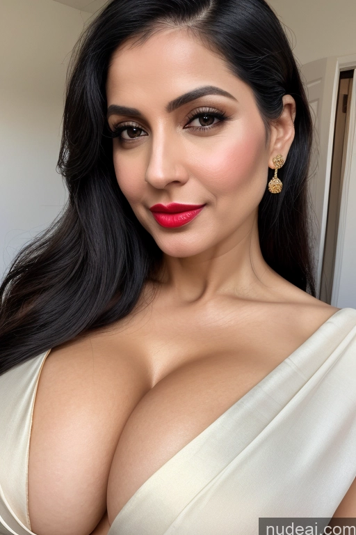 related ai porn images free for Woman One Huge Boobs Beautiful Lipstick Fairer Skin 40s Black Hair Slicked White Close-up View Sari Cleavage Simple