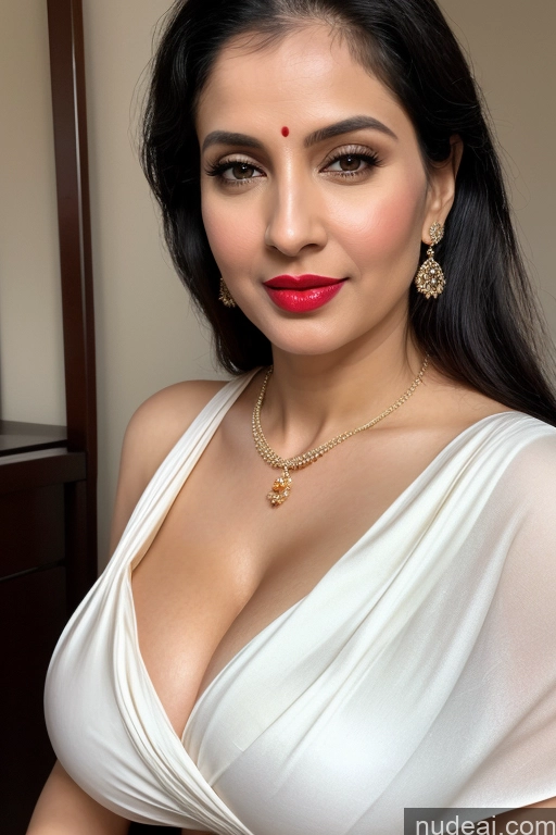 related ai porn images free for Woman One Huge Boobs Beautiful Lipstick Fairer Skin 40s Black Hair Slicked White Close-up View Sari Cleavage Simple