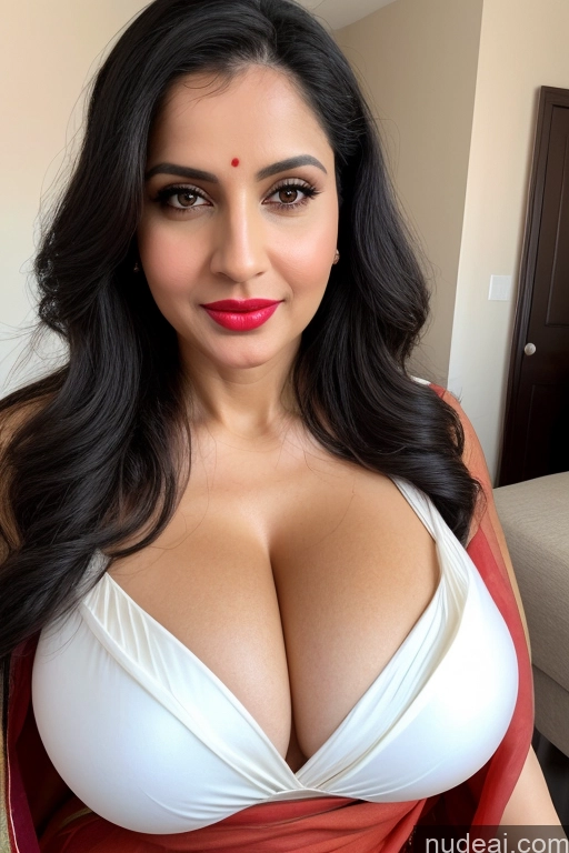 related ai porn images free for Woman One Huge Boobs Beautiful Lipstick Fairer Skin 40s Black Hair Slicked White Close-up View Sari Cleavage Simple