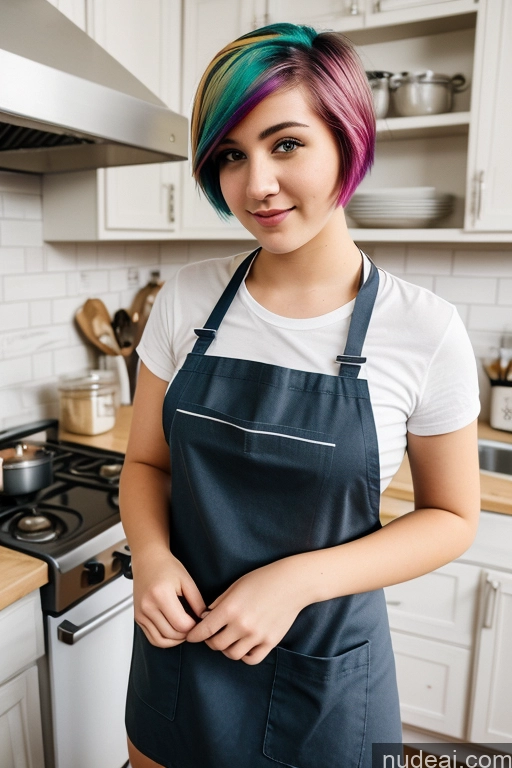 ai nude image of arafed woman with colorful hair standing in a kitchen pics of Perfect Boobs 18 Sorority Rainbow Haired Girl Short Hair Czech Cooking Apron