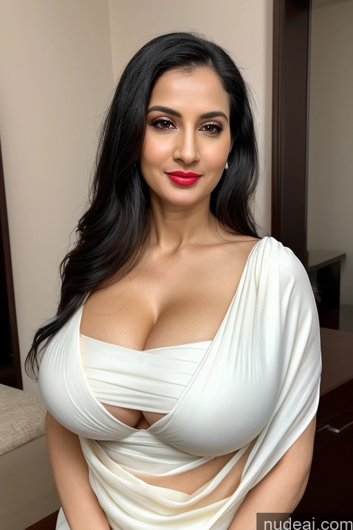 related ai porn images free for Woman One Huge Boobs Beautiful Lipstick Fairer Skin 40s Black Hair Slicked White Close-up View Sari Cleavage Simple