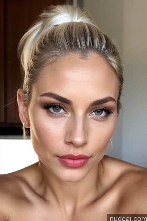 ai nude image of blond woman with a messy bun in her hair and a pink lip pics of One Small Tits Woman Skinny Pubic Hair Perfect Body Pouting Lips Lipstick White Hair Ponytail White 40s