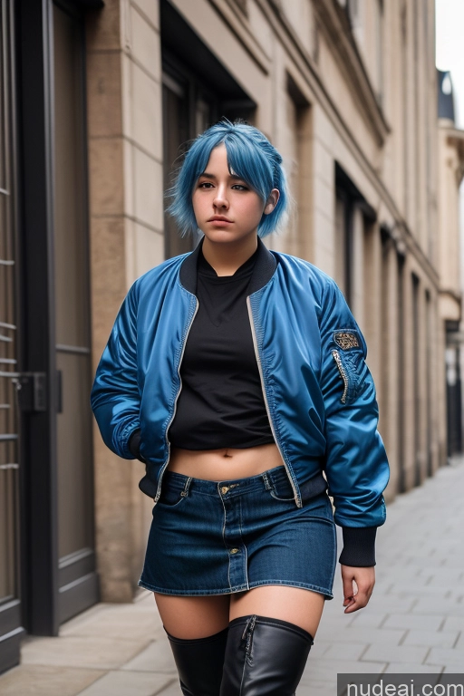 ai nude image of arafed woman with blue hair and black top walking down a street pics of Woman One Thick 18 Sad Blue Hair Slicked French Front View Bomber Boots Casual Kilt