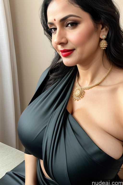 related ai porn images free for Woman One Huge Boobs Beautiful Lipstick Fairer Skin 40s Black Hair Slicked White Close-up View Sari Cleavage Detailed