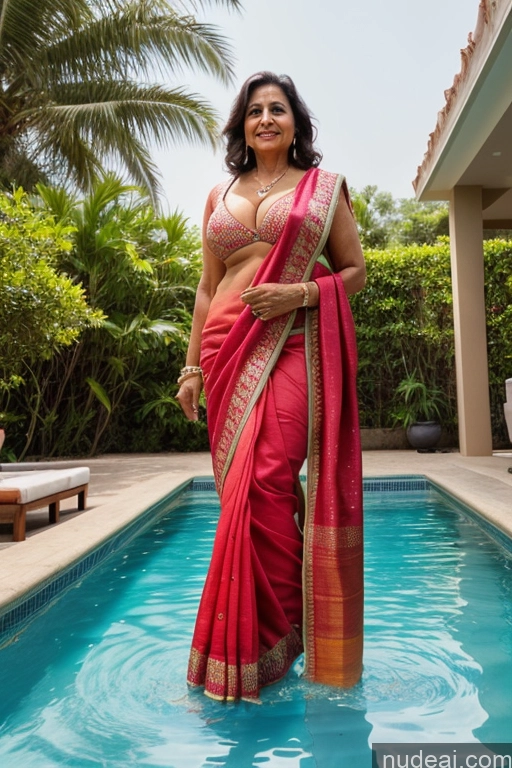 ai nude image of a woman in a red sari standing in a pool pics of Milf One Busty Big Ass 70s Brunette Long Hair Indian Pool Sari Cleavage