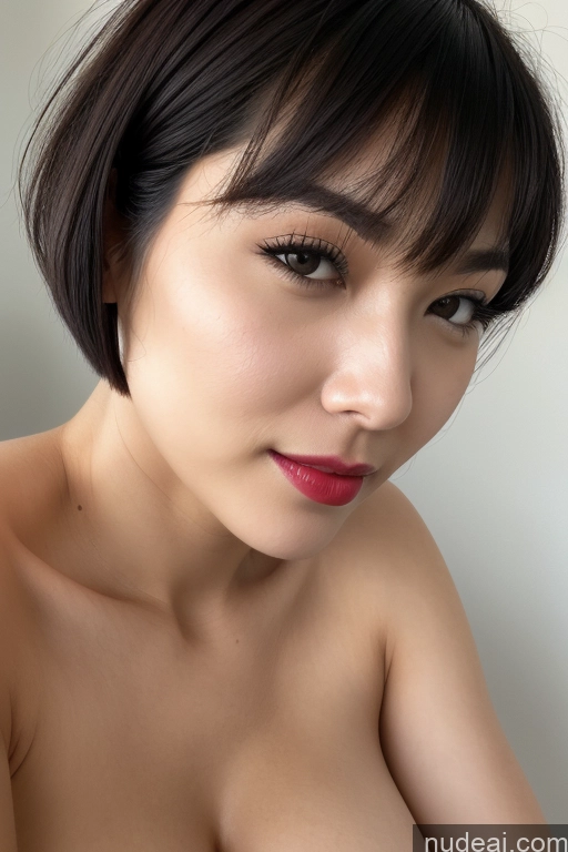 ai nude image of arafed asian woman with a very big breast posing for a picture pics of Woman One Huge Boobs Beautiful Lipstick Fairer Skin 30s Black Hair Short Hair Korean Simple Close-up View