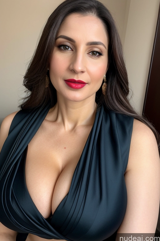 related ai porn images free for Woman One Huge Boobs Beautiful Lipstick Fairer Skin 40s Slicked White Close-up View Sari Cleavage