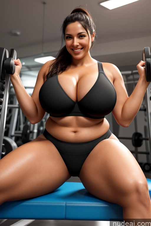 related ai porn images free for Woman Two Huge Boobs Chubby Oiled Body 40s Happy Black Hair Ponytail Indian 3d Gym Front View Spreading Legs Bra Panties Bright Lighting Detailed