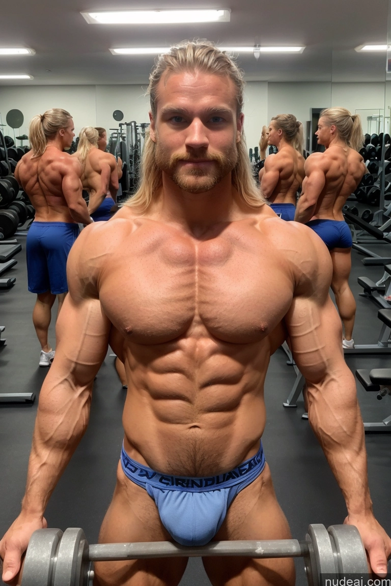 ai nude image of arafed man in a blue underwear lifting a dumbble in a gym pics of Hairy Women Pubic Hair Muscular Perfect Boobs Bodybuilder Several Scandinavian Mirror Selfie Gym Busty