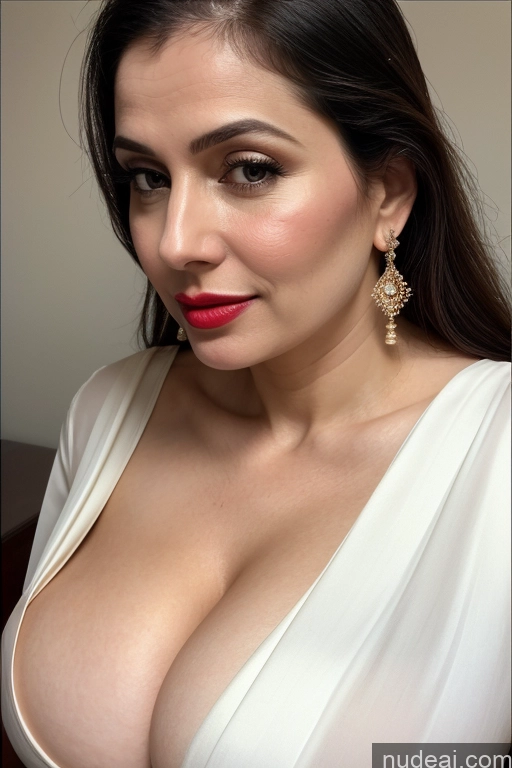 related ai porn images free for Woman One Huge Boobs Beautiful Lipstick Fairer Skin 40s Slicked White Sari Cleavage Close-up View Simple