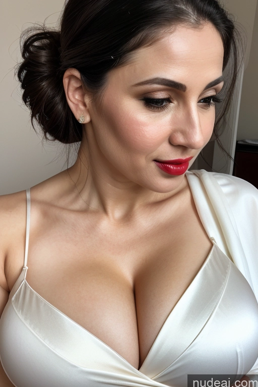 ai nude image of araffed woman in a white dress with a red lip pics of Woman One Huge Boobs Beautiful Lipstick Fairer Skin 40s Slicked White Close-up View Sari Cleavage Simple