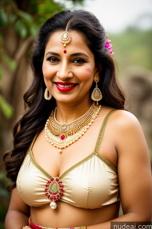 ai nude image of araffe woman in a gold and red outfit posing for a picture pics of Milf One Small Tits Lipstick 30s Happy Indian Watercolor Dirndl Sari Tribal Tunic Traditional Partially Nude Gold Jewelry Jewelry Pearl Jewelry Bright Lighting Detailed