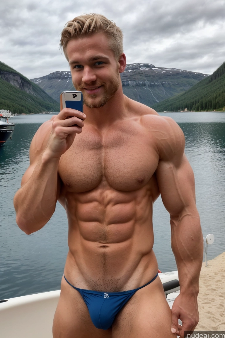 ai nude image of arafed man in a blue thong is taking a selfie pics of Hairy Women Pubic Hair Muscular Several Bodybuilder 20s Scandinavian Mirror Selfie Lake Perfect Boobs