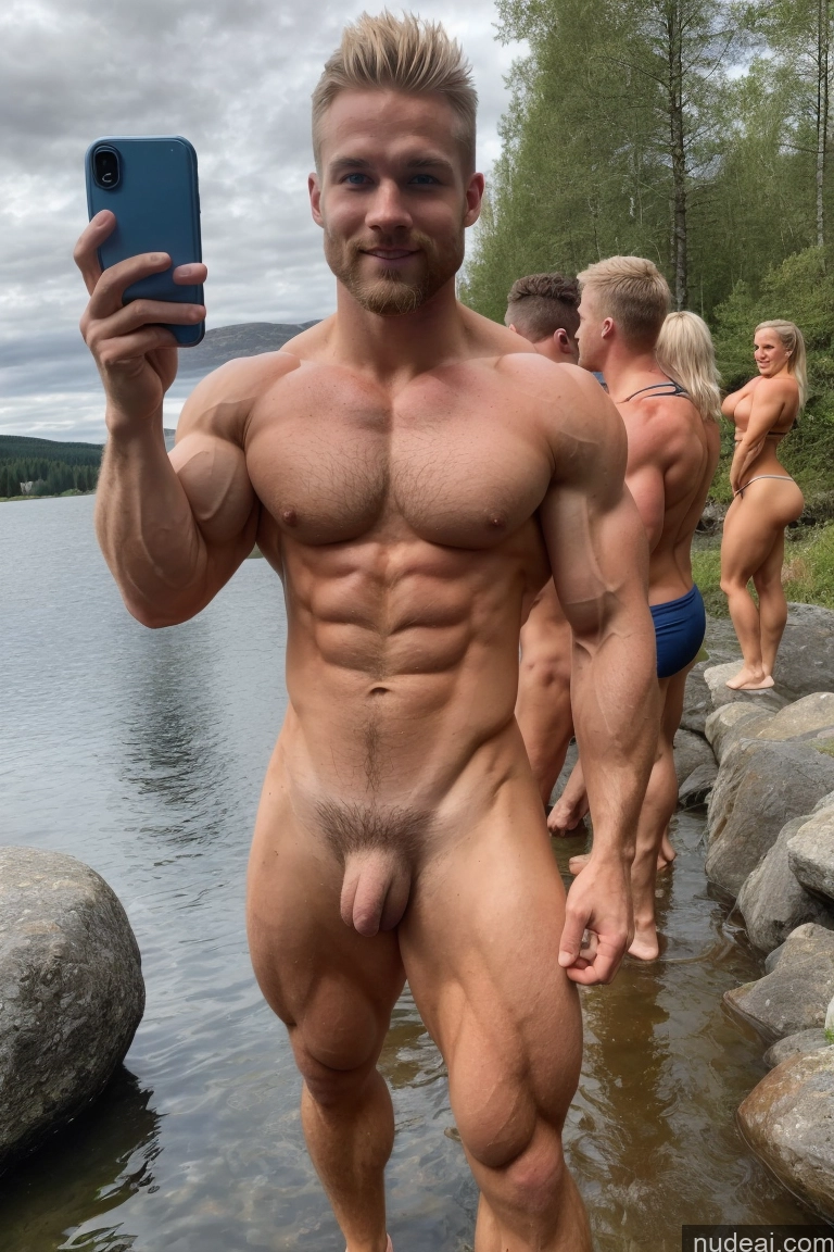 ai nude image of arafed man taking a selfie with a cell phone in front of a body of water pics of Hairy Women Pubic Hair Muscular Several Bodybuilder 20s Scandinavian Mirror Selfie Lake Perfect Boobs