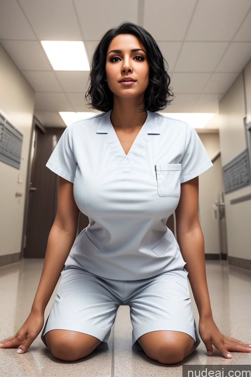 ai nude image of arafed woman in scrubs sitting on the floor in a hospital hallway pics of Huge Boobs Skinny Big Ass 20s Black Hair 3d Hospital Front View On Back Nurse Detailed Woman Middle Eastern